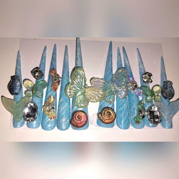 Hand crafted custom luminous 10pc XL stiletto acrylic press on nails sz medium - Picture 3 of 11